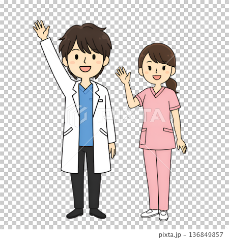 教師和工作人員（揮手） 136849857