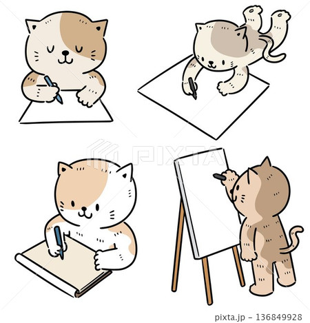vector set of cat drawing 136849928