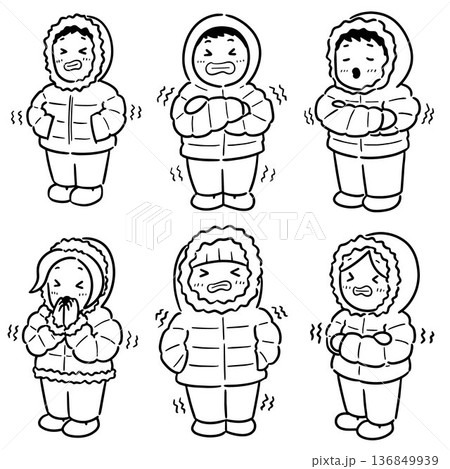 vector set of people in winter clothes vector set of people in winter clothes 136849939