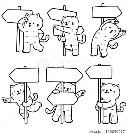 vector set of cat and direction post 136850017