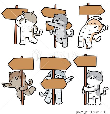 vector set of cat and direction post vector set of cat and direction post 136850018