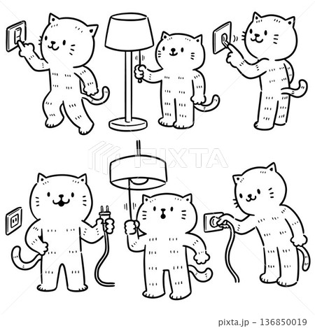 vector set of cat electric switch and plug 136850019