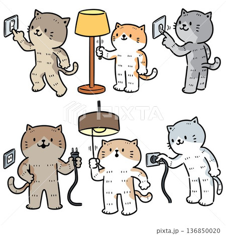 vector set of cat electric switch and plug vector set of cat electric switch and plug 136850020
