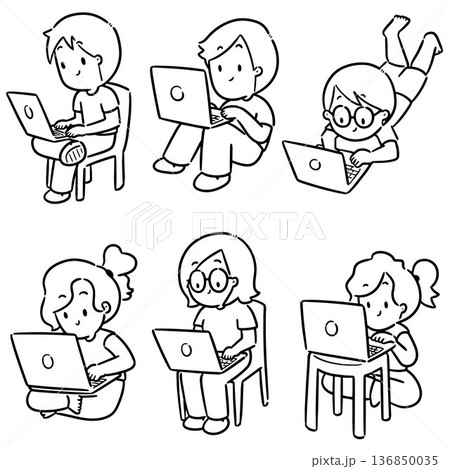 vector set of people using laptop vector set of people using laptop 136850035