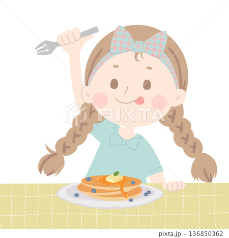 パンケーキを食べる女の子 パンケーキを食べる女の子 136850362