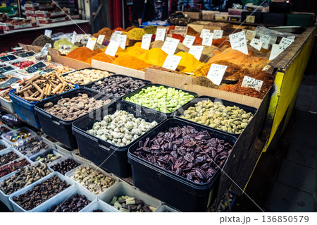 Tel Aviv, Israel, January 5, 2026 Daily life and morning bustle at the Carmel Market (Shuk HaCarmel 136850579