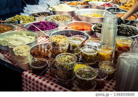 Tel Aviv, Israel, January 5, 2026 Daily life and morning bustle at the Carmel Market (Shuk HaCarmel 136850600