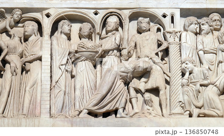 Scenes from life St John the Baptist, Cathedral in Pisa, Italy. Unesco World Heritage Site. 136850748