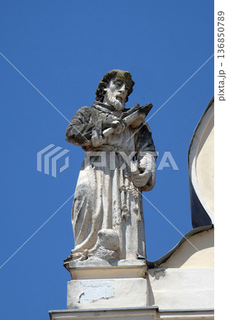 Saint John of Nepomuk on the top of Parish Church of Saint Nicholas in Cakovec, Croatia Saint John of Nepomuk on the top of Parish Church of Saint Nicholas in Cakovec, Croatia 136850789