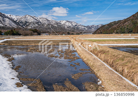 浅春のマキノ町の田園風景　滋賀県高島市 136850996