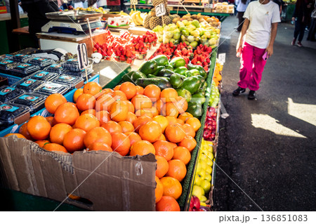 Tel Aviv, Israel, January 5, 2026 Daily life and morning bustle at the Carmel Market, Shuk HaCarmel 136851083