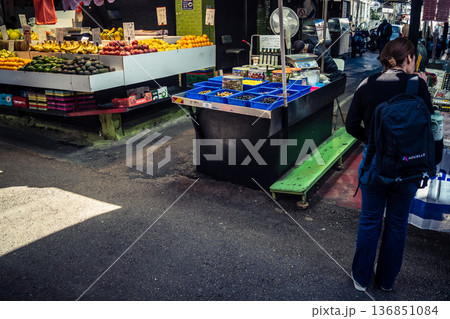 Tel Aviv, Israel, January 5, 2026 Daily life and morning bustle at the Carmel Market, Shuk HaCarmel 136851084