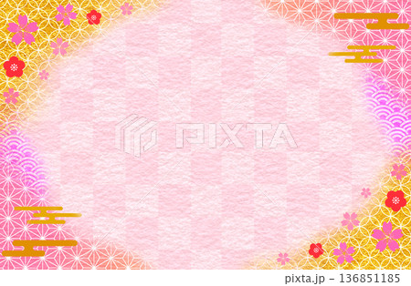 和柄のフレーム背景　桜　春イメージ 136851185