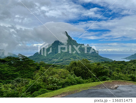 ベルベデール展望台から見たロツイ山、右にクック湾、左にオプノフ湾、タヒチのモーレア島 ベルベデール展望台から見たロツイ山、右にクック湾、左にオプノフ湾、タヒチのモーレア島 136851475