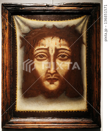 The Veil of Veronica, Catalan School, tempera on wood, 15 century, the Passion in Art from Mimara Museum in Zagreb, Croatia 136851571