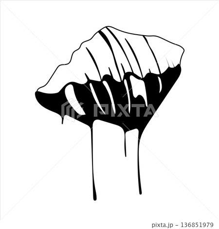 Hand drawn contour illustration of a croissant dripping with chocolate. Linear sketch vector. 136851979