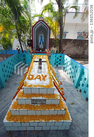 The tomb of a Croatian missionary, Jesuit father Ante Gabric, decorated on the occasion of his 105th birthday in Kumrokhali, West Bengal, India The tomb of a Croatian missionary, Jesuit father Ante Gabric, decorated on the occasion of his 105th birthday in Kumrokhali, West Bengal, India 136852036