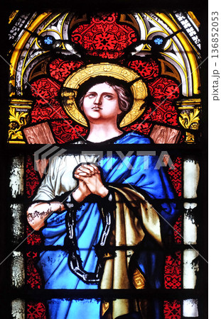Saint Agatha of Sicily, stained glass window in the Basilica of Saint Clotilde in Paris, France Saint Agatha of Sicily, stained glass window in the Basilica of Saint Clotilde in Paris, France 136852053