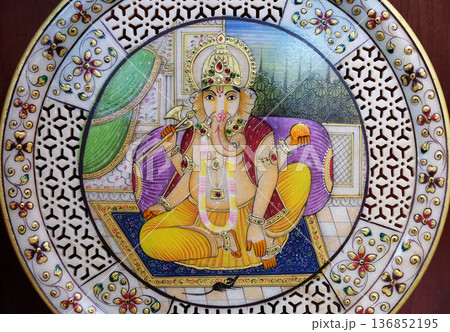 Traditional colorful marble tabletops for sale in Agra, Uttar Pradesh, India 136852195
