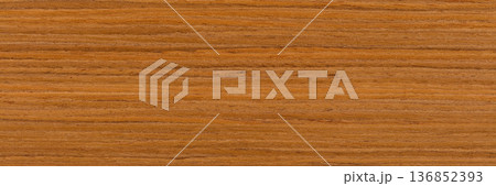 Natural brown teak veneer background for new exterior view. Natural wood texture, pattern of a long veneer sheet, plank. 136852393