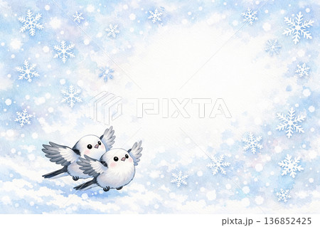 飛び立つ2羽のシマエナガ 136852425