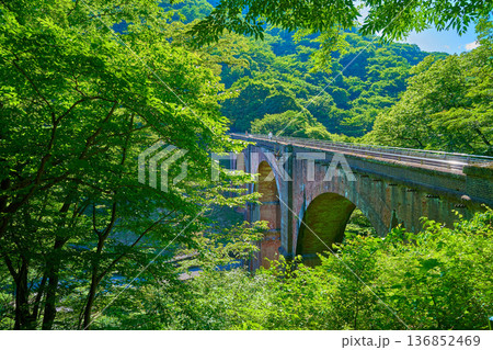 群馬県安中市のめがね橋(碓氷第三橋梁)と新緑 群馬県安中市のめがね橋(碓氷第三橋梁)と新緑 136852469