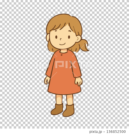 オレンジのワンピースを着た女の子のイラスト 136852500