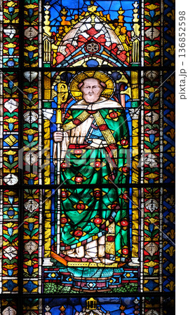 Stained glass window in the Cattedrale di Santa Maria del Fiore (Cathedral of Saint Mary of the Flower), Florence, Italy 136852598