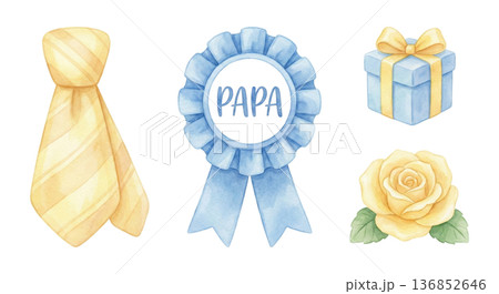 父の日・黄色いバラとネクタイの水彩アイコン集 父の日・黄色いバラとネクタイの水彩アイコン集 136852646