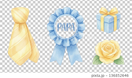 父の日・黄色いバラとネクタイの水彩アイコン集 父の日・黄色いバラとネクタイの水彩アイコン集 136852646