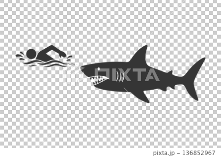 鯊魚追逐人的剪影圖標 136852967