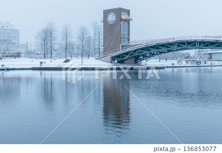 大雪で塗り替えられた環水公園の美しい雪景色 136853077