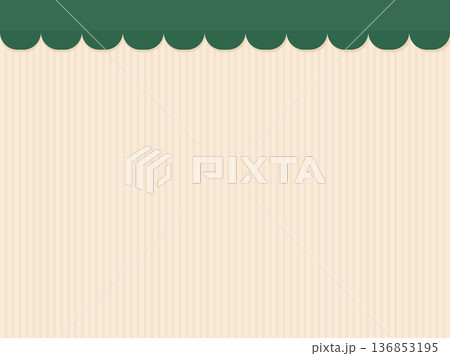 カフェ風テントのシンプル背景、緑色のオーニングとストライプ柄背景 136853195