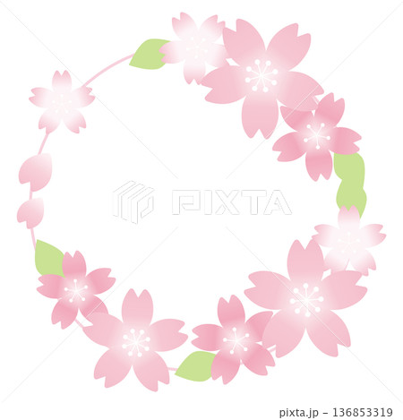 可愛い桜の丸フレーム素材 136853319