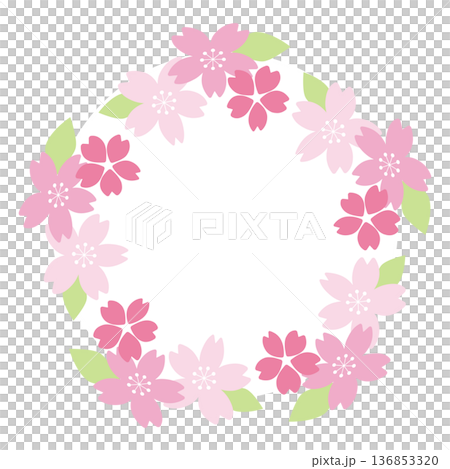 シンプルな桜のフレーム　葉っぱ付き 136853320