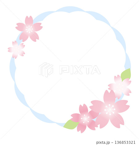 青い輪っかと桜のフレーム 青い輪っかと桜のフレーム 136853321