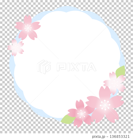 藍色圓環和櫻花邊框 136853321