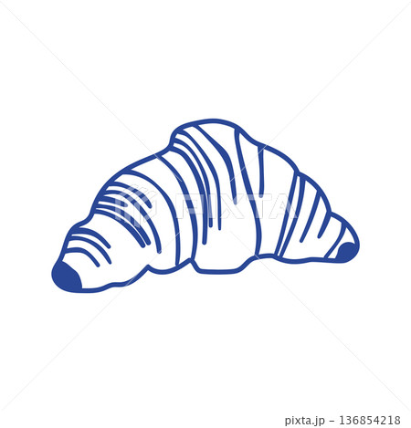 Blue line art sketch of a classic French croissant. Minimalist hand drawn bakery pastry Blue line art sketch of a classic French croissant. Minimalist hand drawn bakery pastry 136854218