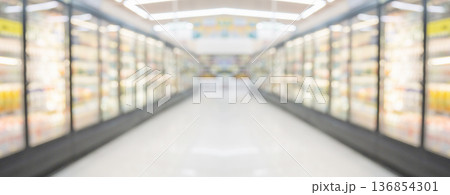 supermarket grocery store aisle and shelves blurred background supermarket grocery store aisle and shelves blurred background 136854301