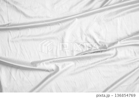 Abstract white wrinkled bedding sheet fabric texture background 136854769