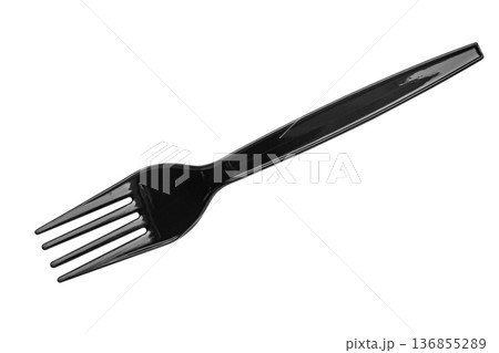 Black plastic fork isolated on white background 136855289