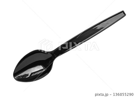 Black plastic spoon isolated on white background 136855290