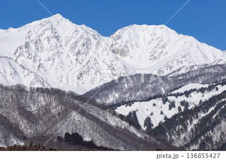 冬の北アルプス・白馬三山の雄大な冠雪風景(長野県白馬村) 冬の北アルプス・白馬三山の雄大な冠雪風景(長野県白馬村) 136855427