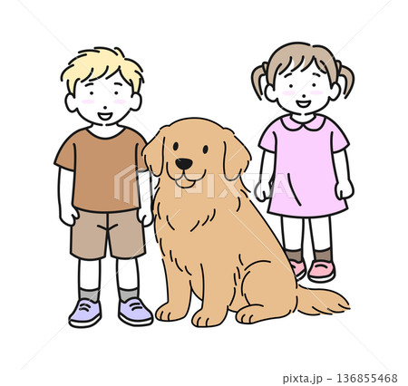 犬と一緒の幸せな家族　正面 136855468