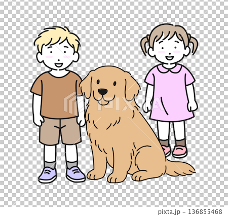 犬と一緒の幸せな家族　正面 136855468