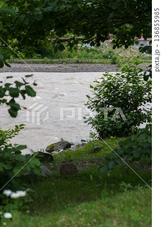 Framing. Chorukh River with a view through the trees, Georgia 136855985