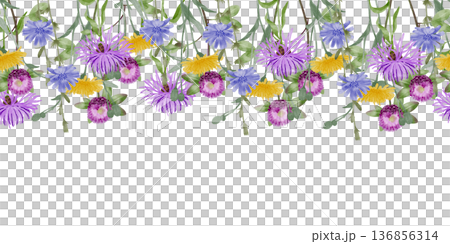 Seamless Wildflower Border Watercolor Seamless Wildflower Border Watercolor 136856314
