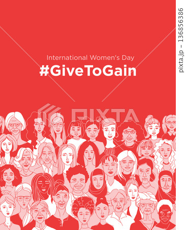 Give to Gain, International Women Day Equality Poster with Diverse Female Faces 136856386