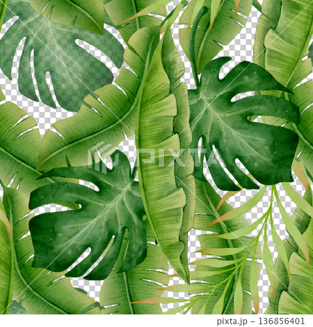 Tropical Monstera Banana Seamless Pattern 136856401