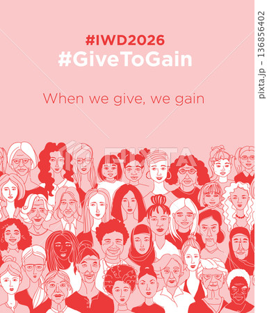 Give to Gain, International Women Day Equality Poster with Diverse Female Faces Give to Gain, International Women Day Equality Poster with Diverse Female Faces 136856402